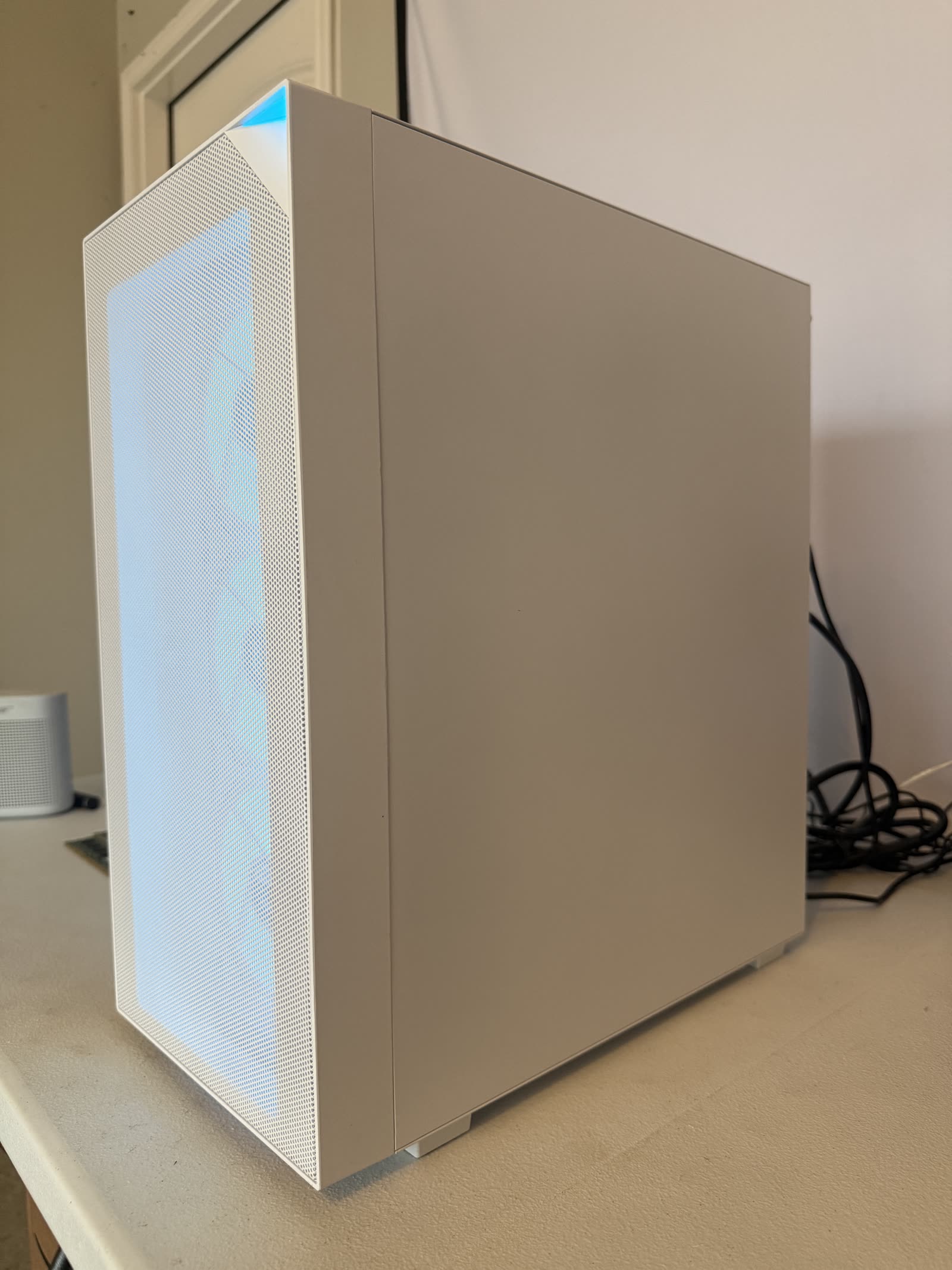 White custom PC — clean white side profile